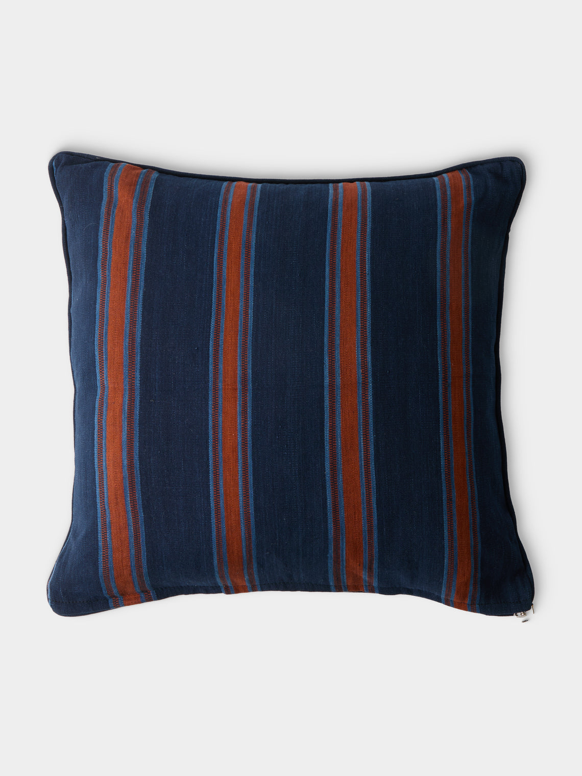 R Collective - Handwoven Indigo Striped Cotton Cushion (19.5in/50cm) - Blue - ABASK - 