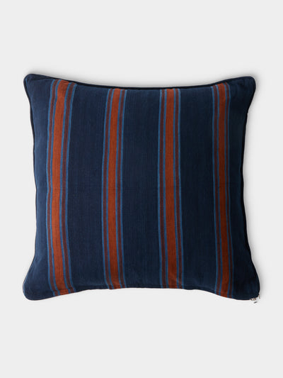 R Collective - Handwoven Indigo Striped Cotton Cushion (19.5in/50cm) - Blue - ABASK - 