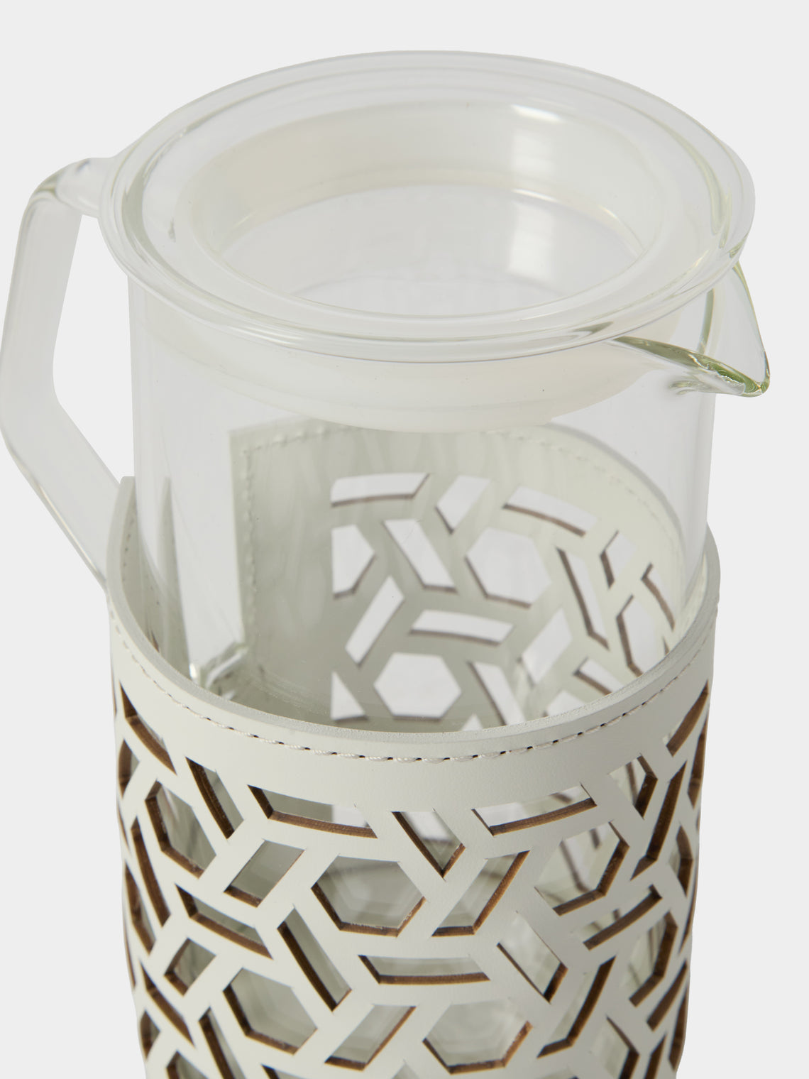 RUDI - Messina Leather and Glass Pitcher (25oz/0.75L) - White - ABASK