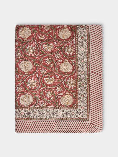 Chamois - Tangier Pomegranate Block-Printed Cotton Rectangular Tablecloth (106.5in/2.7m) - Multiple - ABASK - 