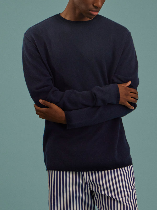 Frenckenberger - Cashmere R-Neck Boyfriend Sweater - Navy - ABASK