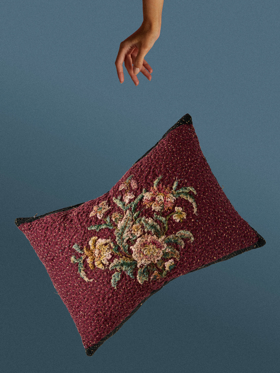By Walid - 19th-Century Needlepoint Wool and Cotton Cushion (23.5in/60cm) - Multiple - ABASK