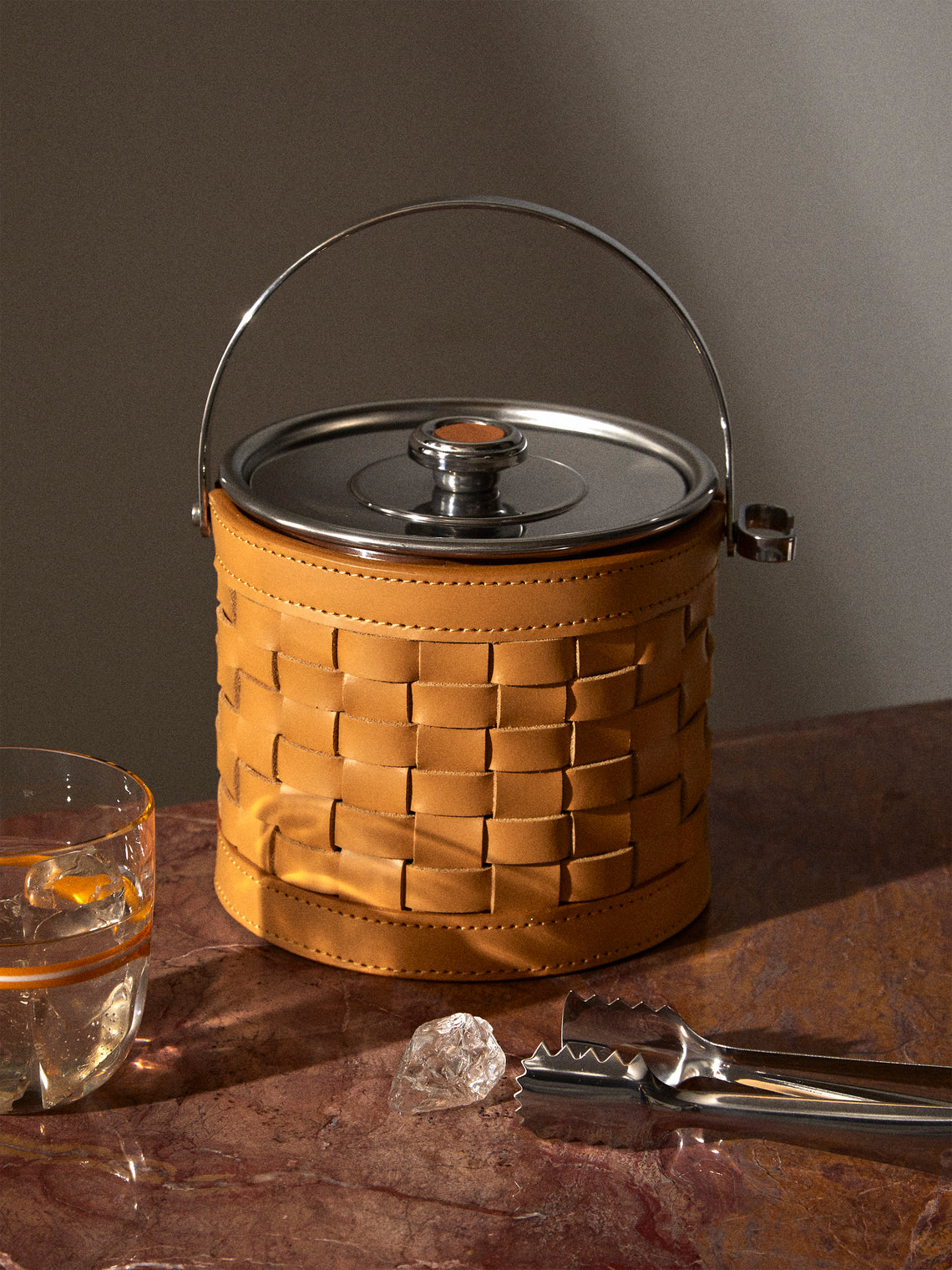 Riviere - Barcelona Water-Resistant Leather Ice Bucket with Tongs - Tan - ABASK