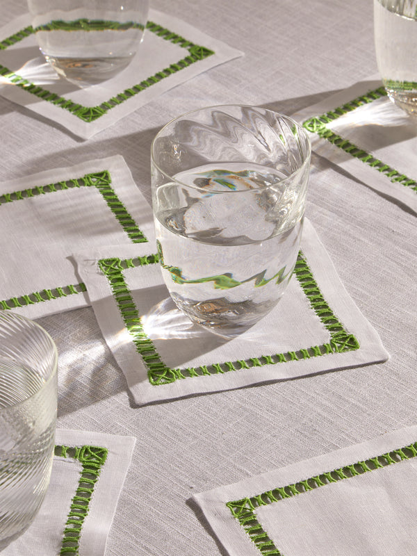 Los Encajeros - Tokyo Linen Coasters (Set of 6) - White - ABASK