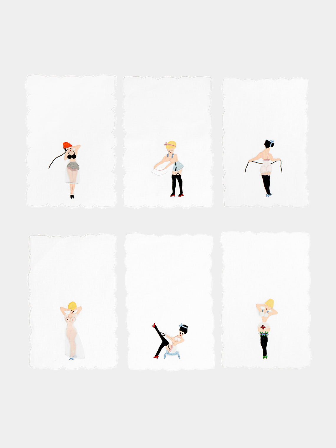 Taf Firenze - Donnine Hand-Embroidered Linen Cocktail Napkins (Set of 6) - Multiple - ABASK - 