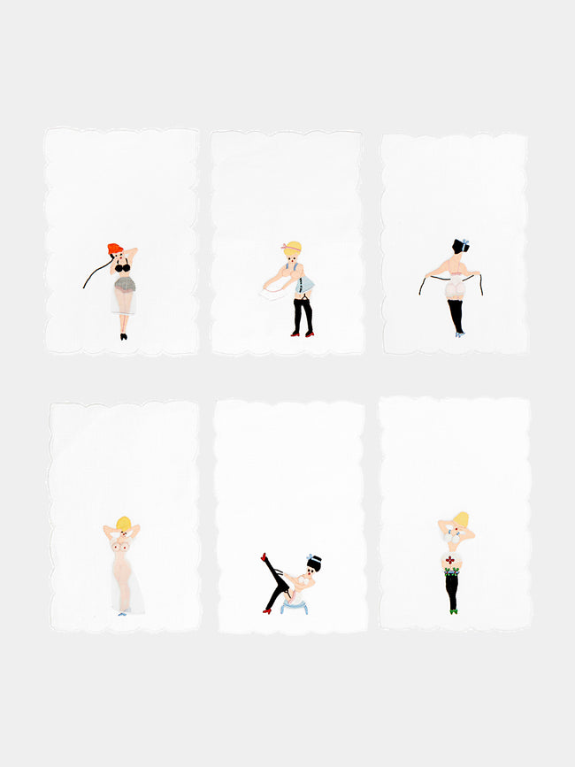 Taf Firenze - Donnine Hand-Embroidered Linen Cocktail Napkins (Set of 6) - Multiple - ABASK - 