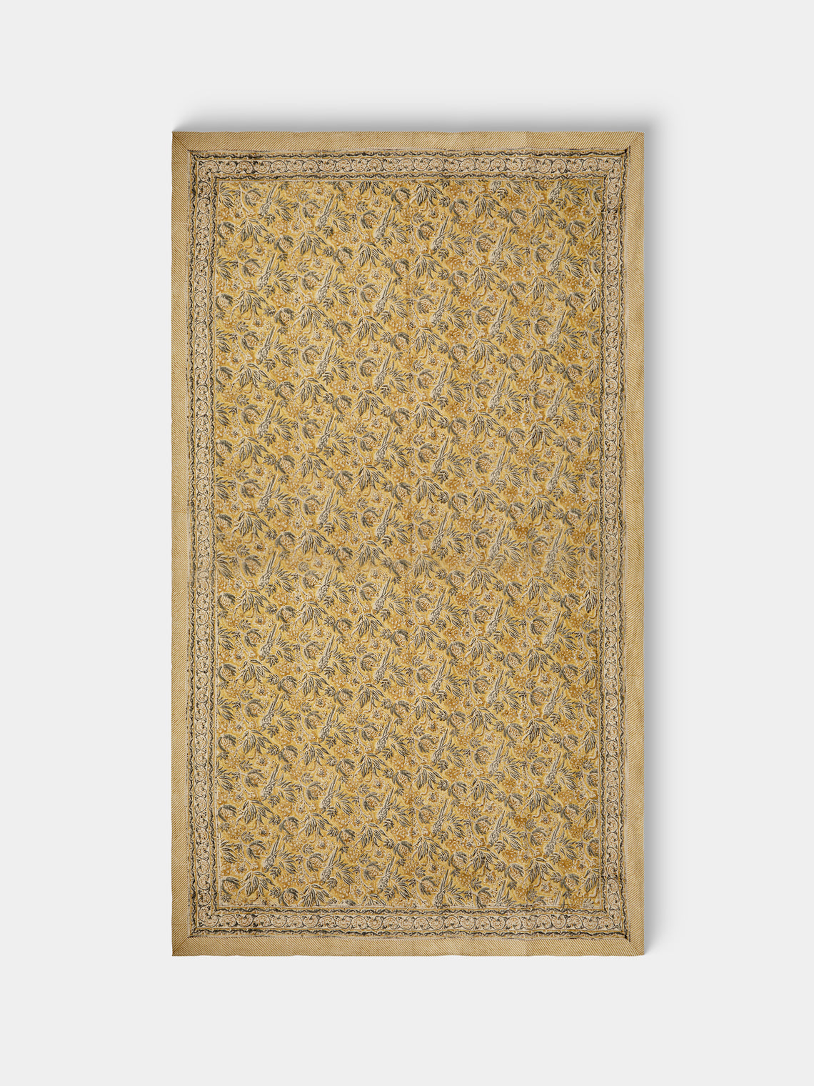 Chamois - Parrot Block-Printed Linen Rectangular Tablecloth (106.5in/2.7m) - Multiple - ABASK