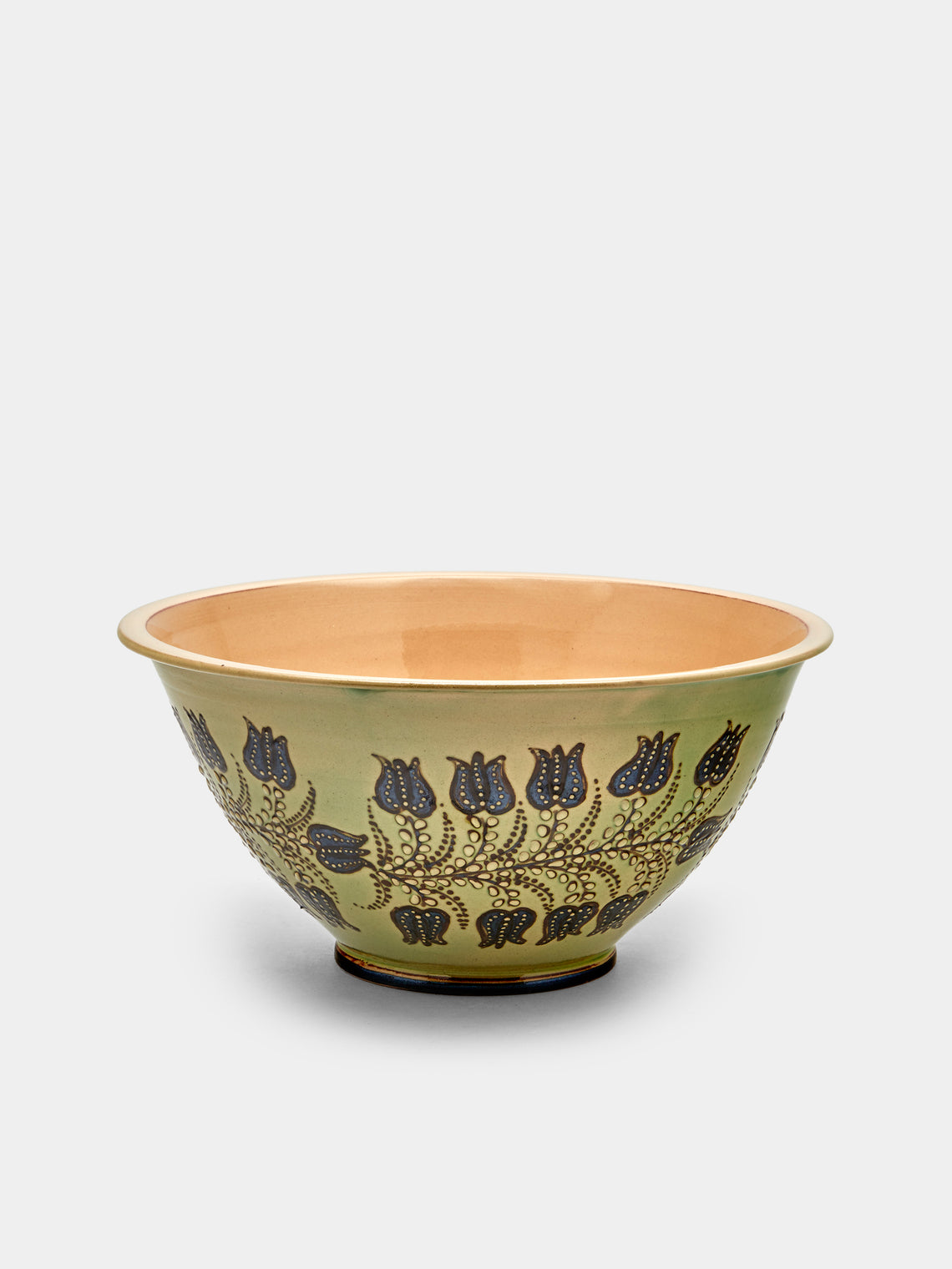 Poterie d’Évires - Flowers Hand-Painted Ceramic Large Serving Bowl - Green - ABASK - 
