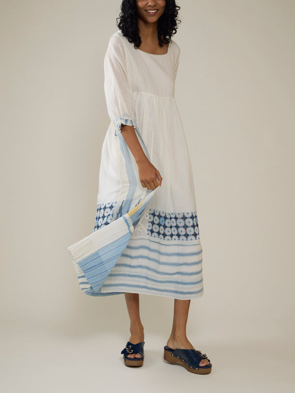 Injiri - Amber 30 Hand-Loomed Cotton Dress | Size: S - White - ABASK