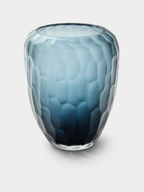 Micheluzzi Glass - Goccia Oceano Bamboo Hand-Blown Murano Glass Vase (9in/23cm) - Blue - ABASK - 