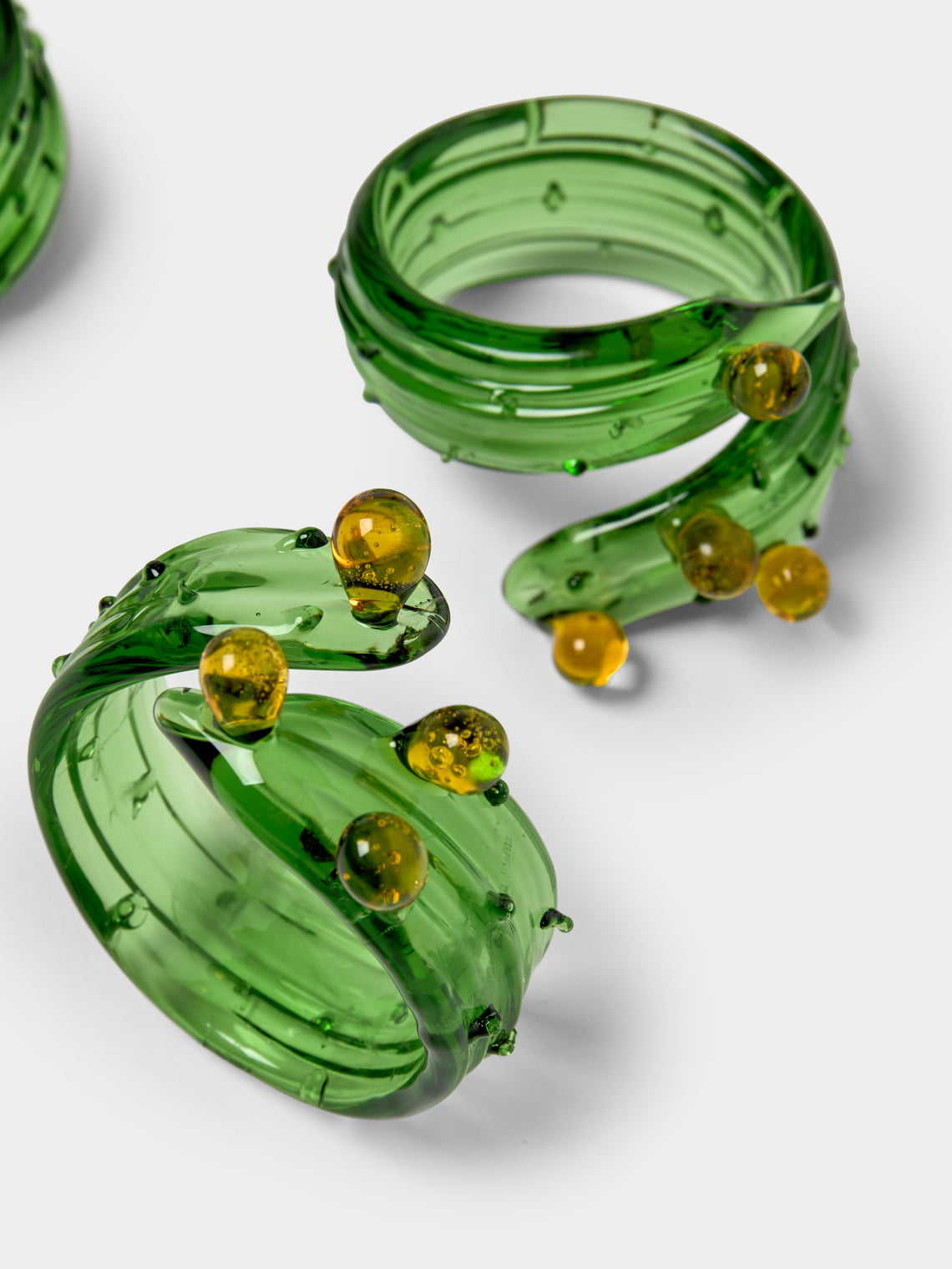 Casarialto - | Set of 6 | Cacti Hand-Blown Glass Napkin Rings - Green - ABASK