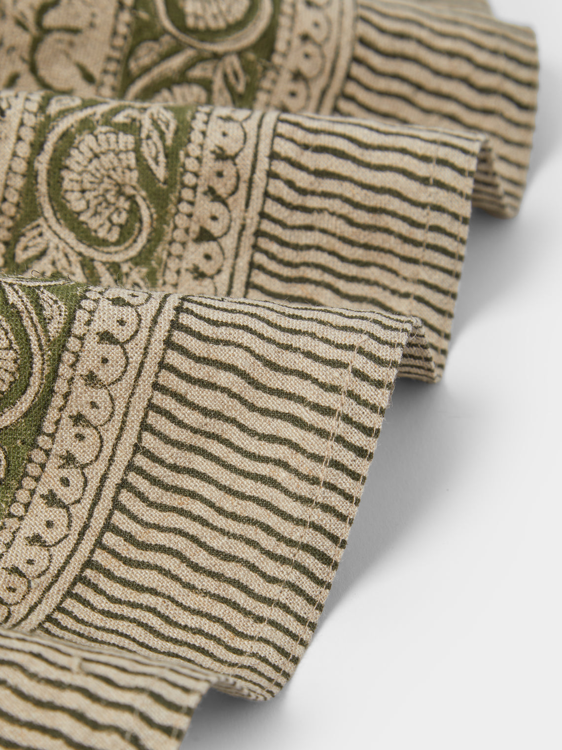 Chamois - Jaipur Block-Printed Linen Round Tablecloth (86.5in/2.2m) - Green - ABASK
