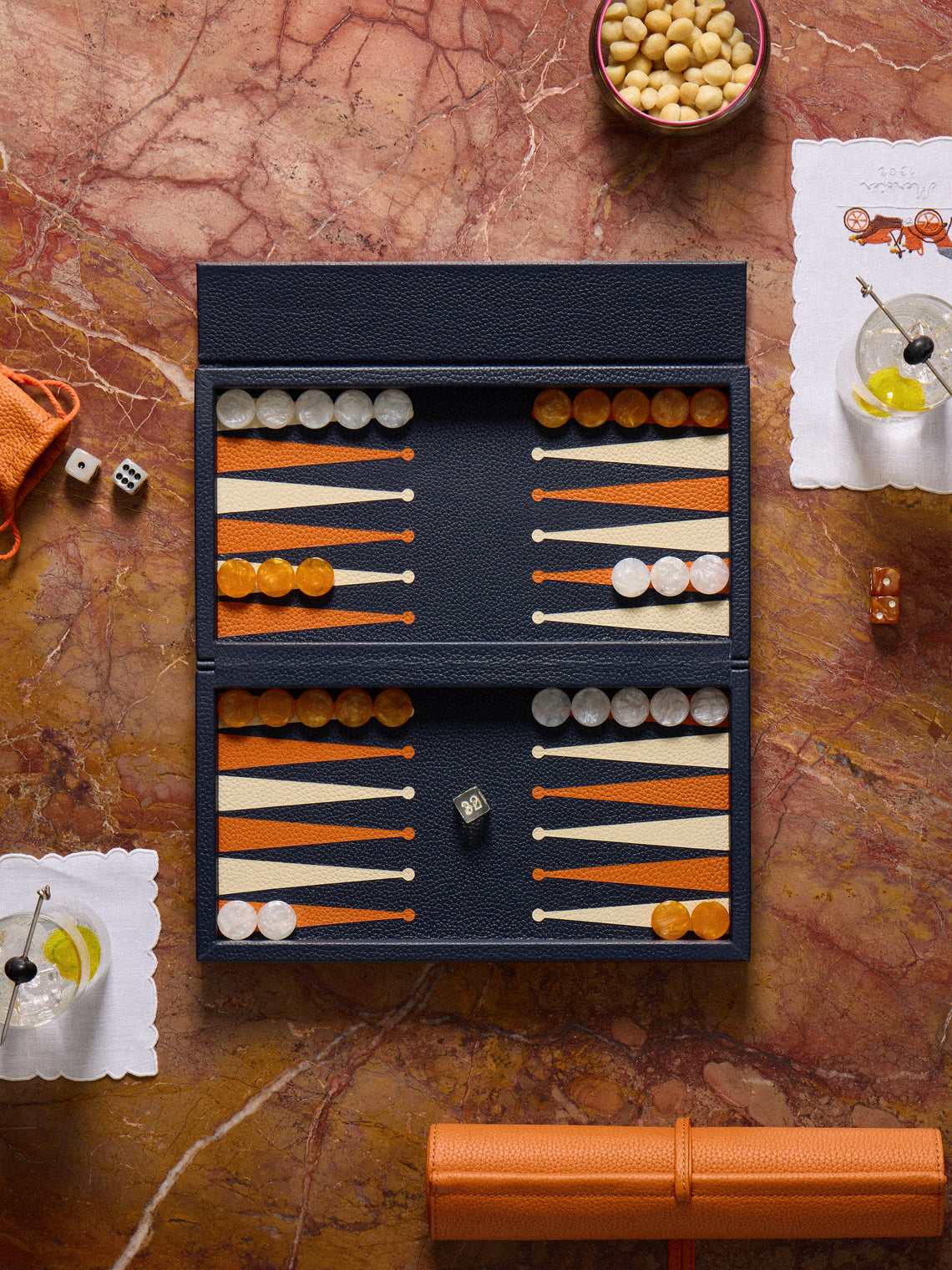 Belotier - Leather Booklet Backgammon Set - Navy - ABASK
