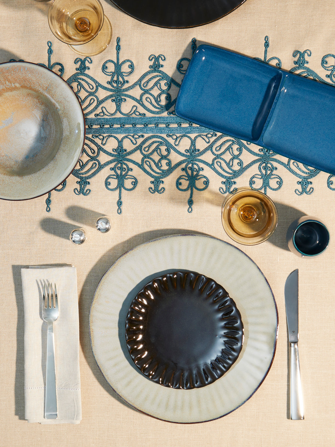 Mervyn Gers Ceramics - 'Paper' Hand-Glazed Ceramic Dinner Plates (Set of 6) - Blue - ABASK
