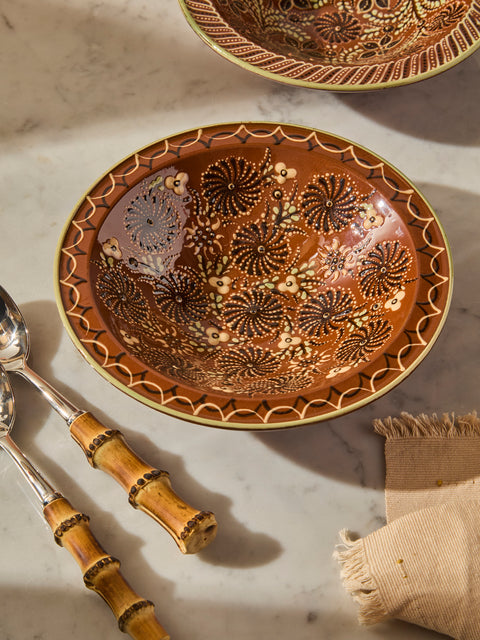 Poterie d’Évires - Flowers Hand-Painted Ceramic Serving Bowl - Light brown - ABASK