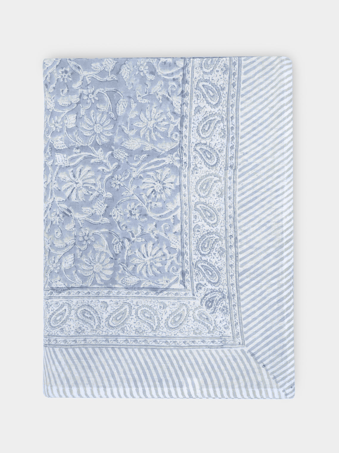 Margerita Block-Printed Linen Rectangular Tablecloth (90.5in/2.3m)