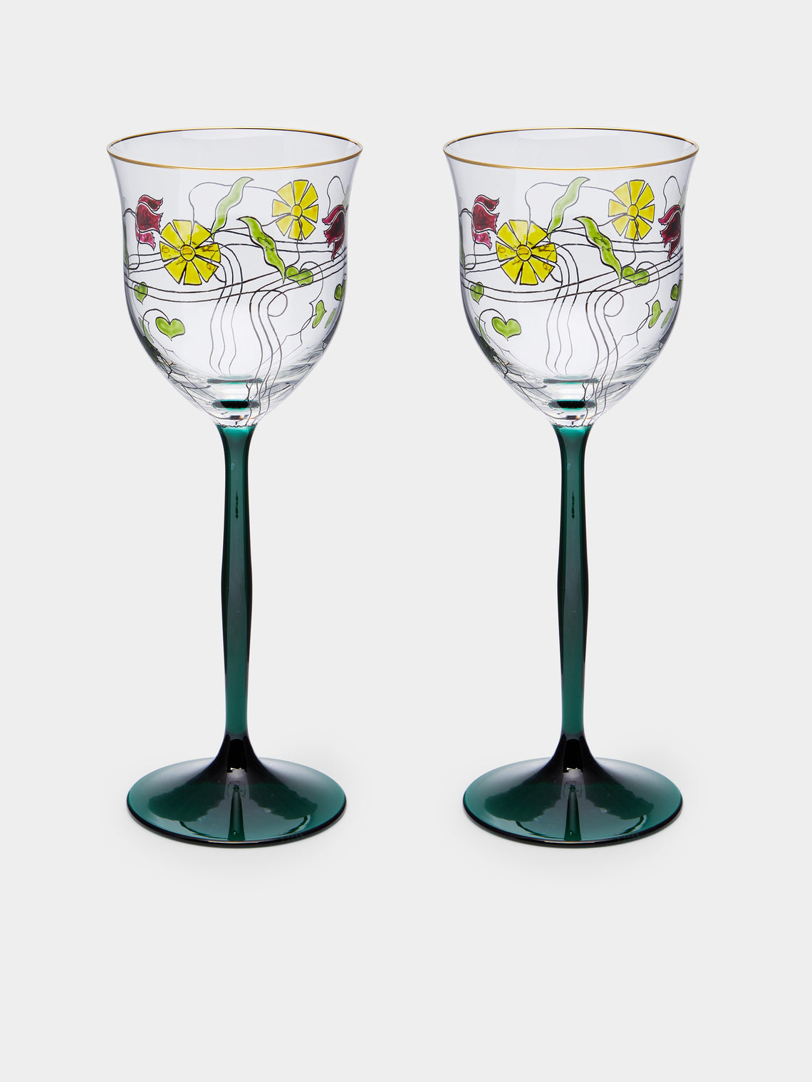 Theresienthal - Serenade Hand-Painted Crystal Red Wine Glass (Set of 2) - Green - ABASK
