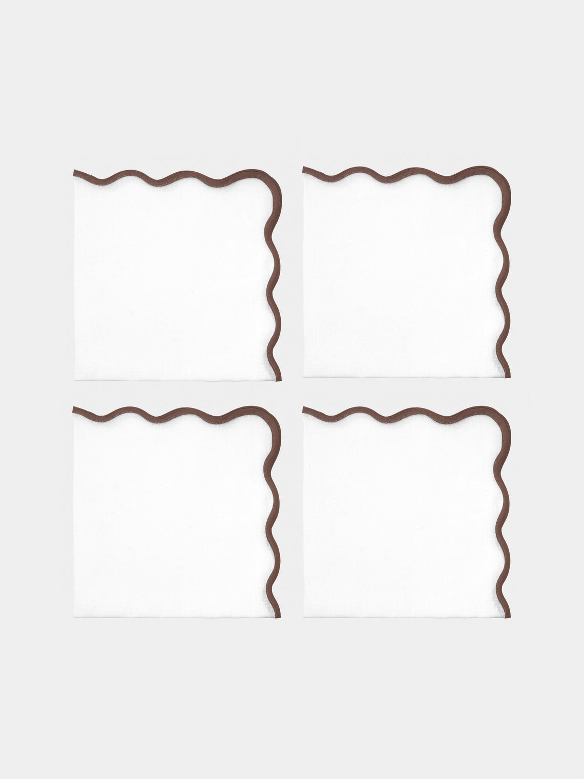 Angela Wickstead - Chiara Scalloped Linen Napkins (Set of 4) - Brown - ABASK - 