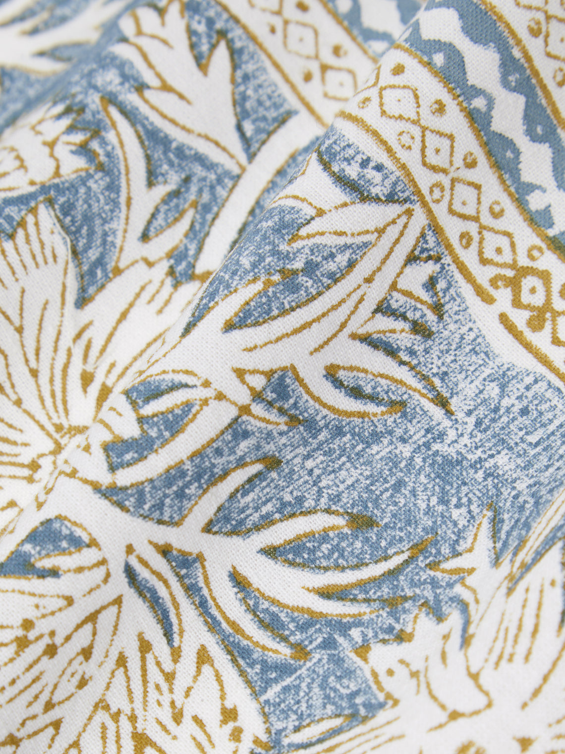 Chamois - Waterlily Block-Printed Cotton Round Tablecloth (86.5in/2.2m) - Blue - ABASK