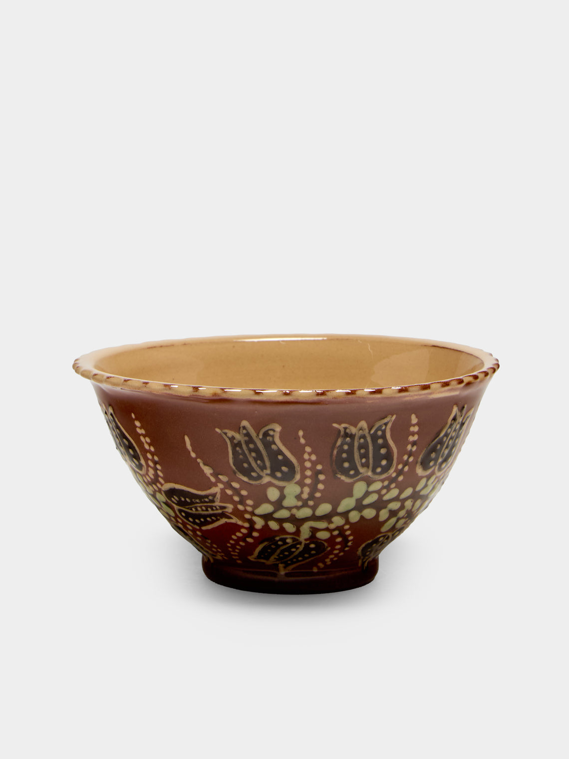 Poterie d’Évires - Flowers Hand-Painted Ceramic Petite Fluted Bowls (Set of 6) - Light brown - ABASK