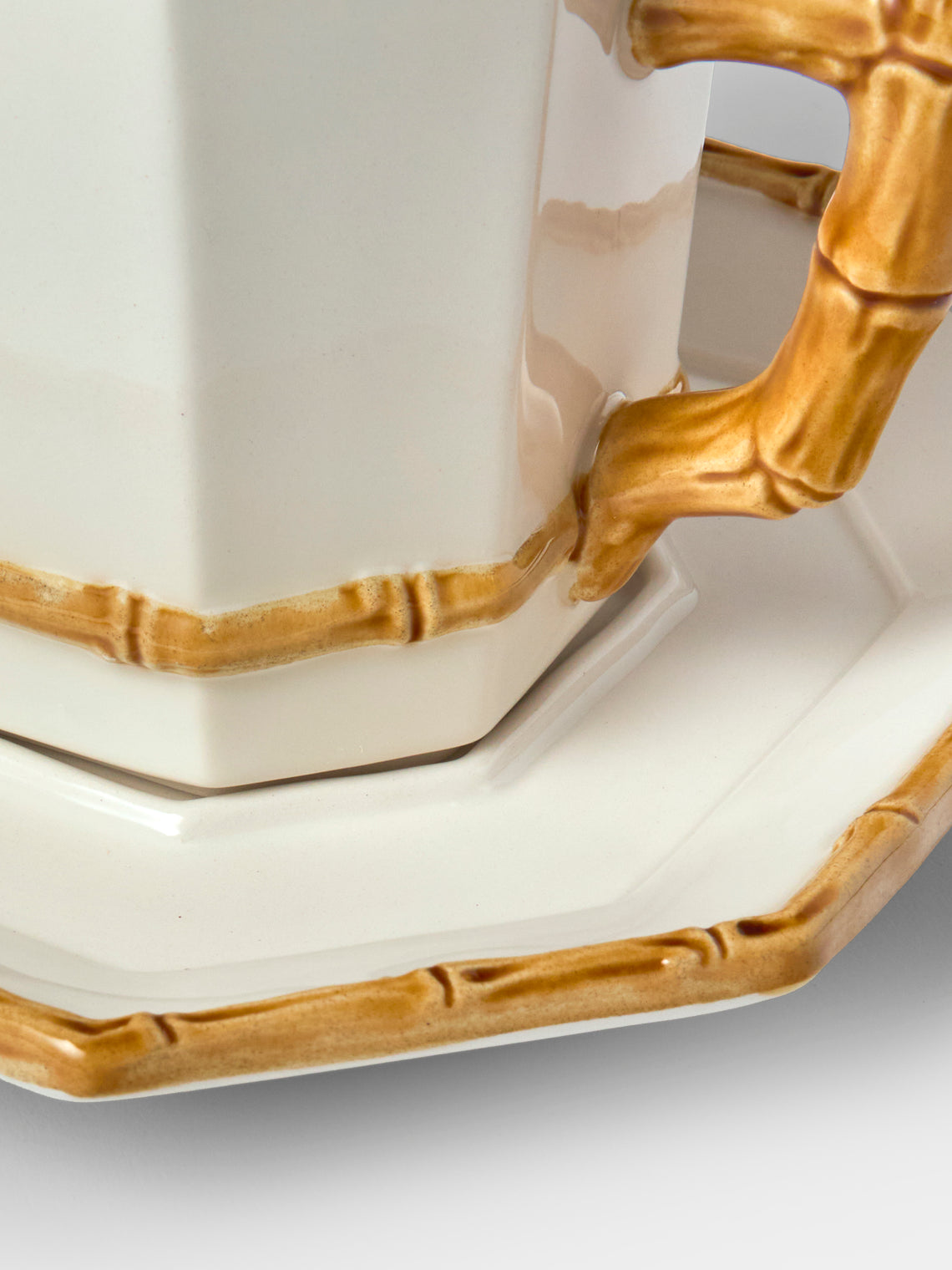 Verdolini - Bamboo Hand-Painted Ceramic Teacup and Saucer - White - ABASK