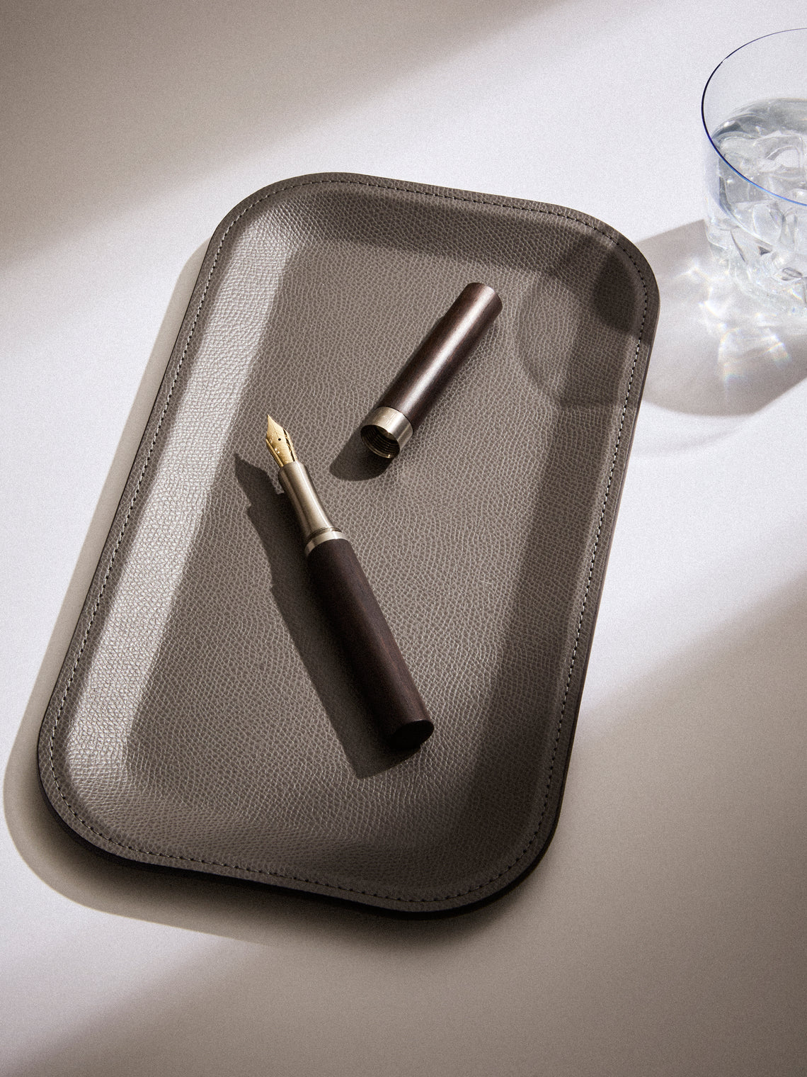 Pinetti - Victor Leather Trinket Tray (11.5in/29.5cm) - Dark Gray - ABASK