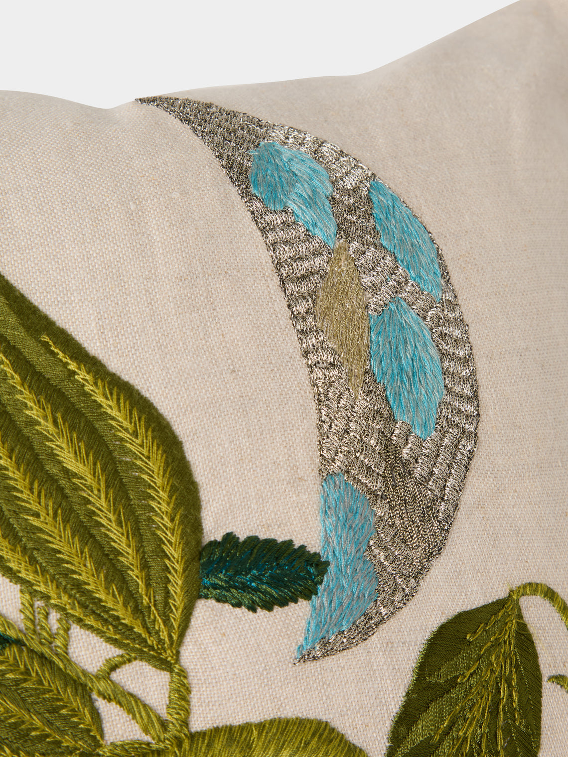 Bokja - Avocado Moon Embroidered Linen Cushion (17.5in/45cm) - Multiple - ABASK