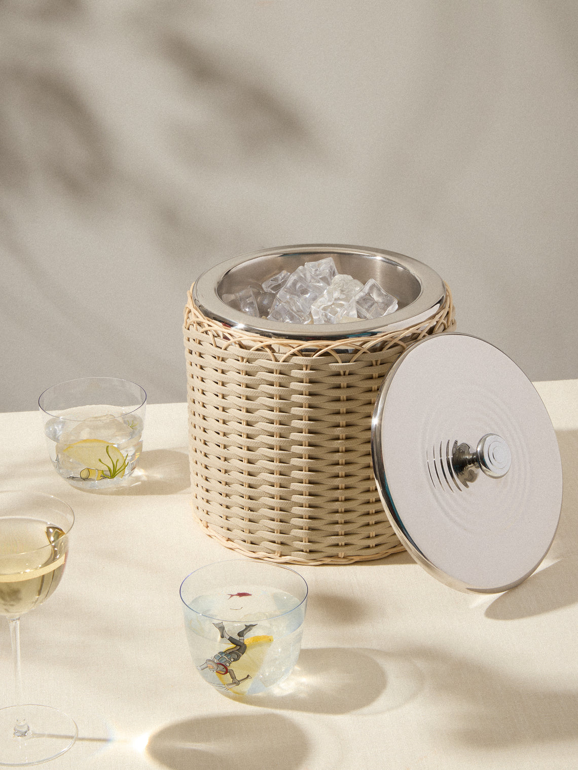 Pigment France - Menton Leather and Rattan Large Ice Bucket - Cream - ABASK