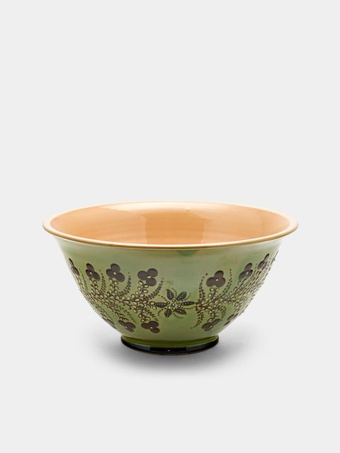 Poterie d’Évires - Flowers Hand-Painted Ceramic Large Serving Bowl - Green - ABASK - 
