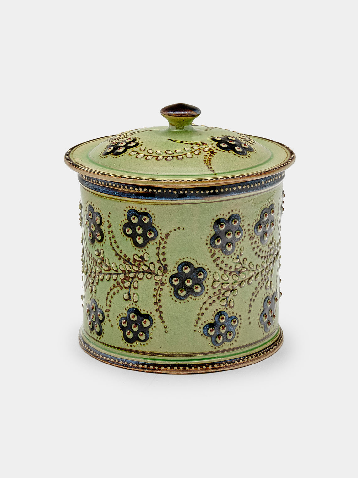 Poterie d’Évires - Flowers Hand-Painted Ceramic Medium Lidded Pot - Green - ABASK - 
