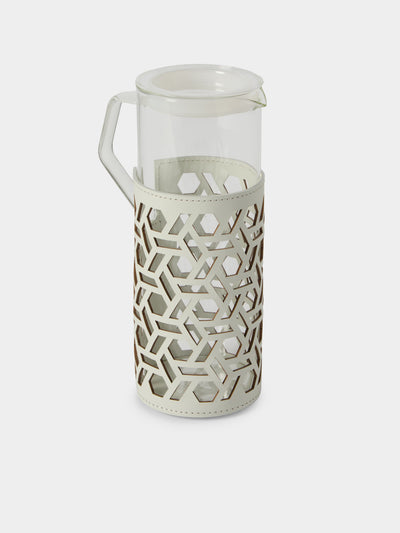 RUDI - Messina Leather and Glass Pitcher (42oz/1.2L) - White - ABASK - 