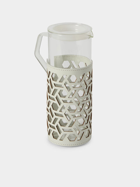 RUDI - Messina Leather and Glass Pitcher (42oz/1.2L) - White - ABASK - 
