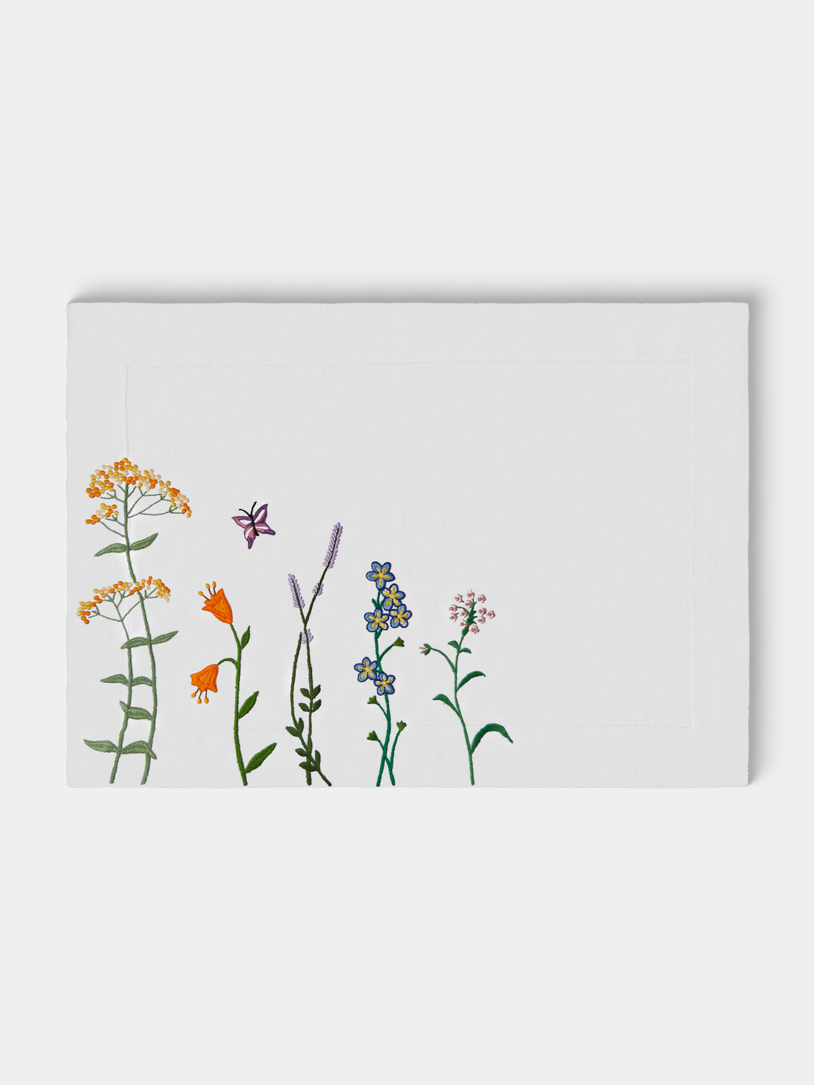 Taf Firenze - | Set of 6 | Summer Floral Hand-Embroidered Linen Placemats - White - ABASK