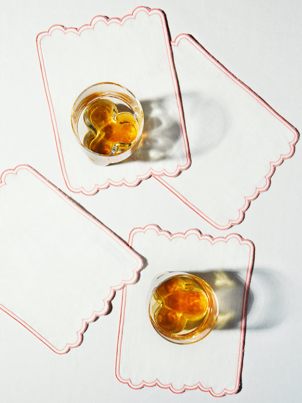 Los Encajeros - Escamas Embroidered Linen Cocktail Napkins (Set of 4) -  - ABASK