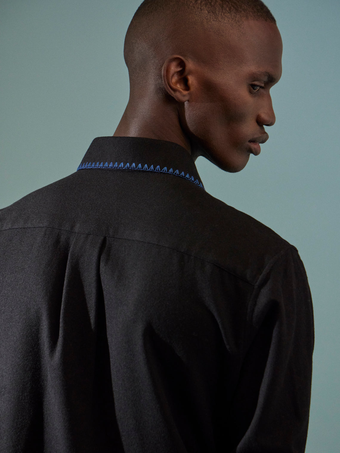 Sebline - Marocaine Hand-Embroidered Wool Pajama Shirt - Black - ABASK