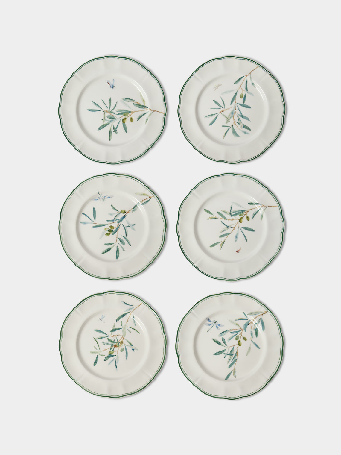 Laboratorio Paravicini - | Set of 6 | Ulivi Ceramic Dessert / Salad Plates (9in/23cm) - Green - ABASK - 