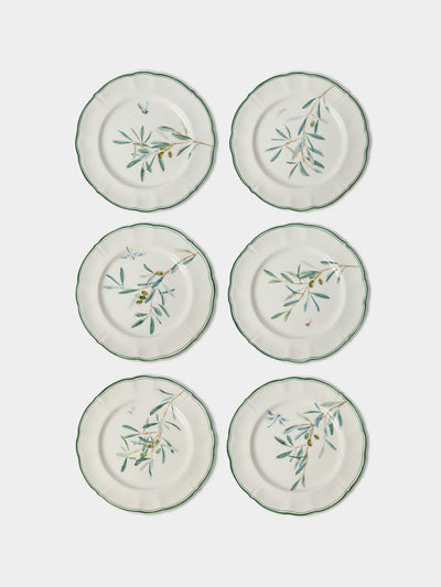 Laboratorio Paravicini - | Set of 6 | Ulivi Ceramic Dessert / Salad Plates (9in/23cm) - Green - ABASK - 