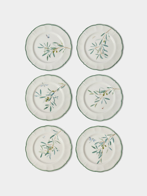 Laboratorio Paravicini - | Set of 6 | Ulivi Ceramic Dessert / Salad Plates (9in/23cm) - Green - ABASK - 
