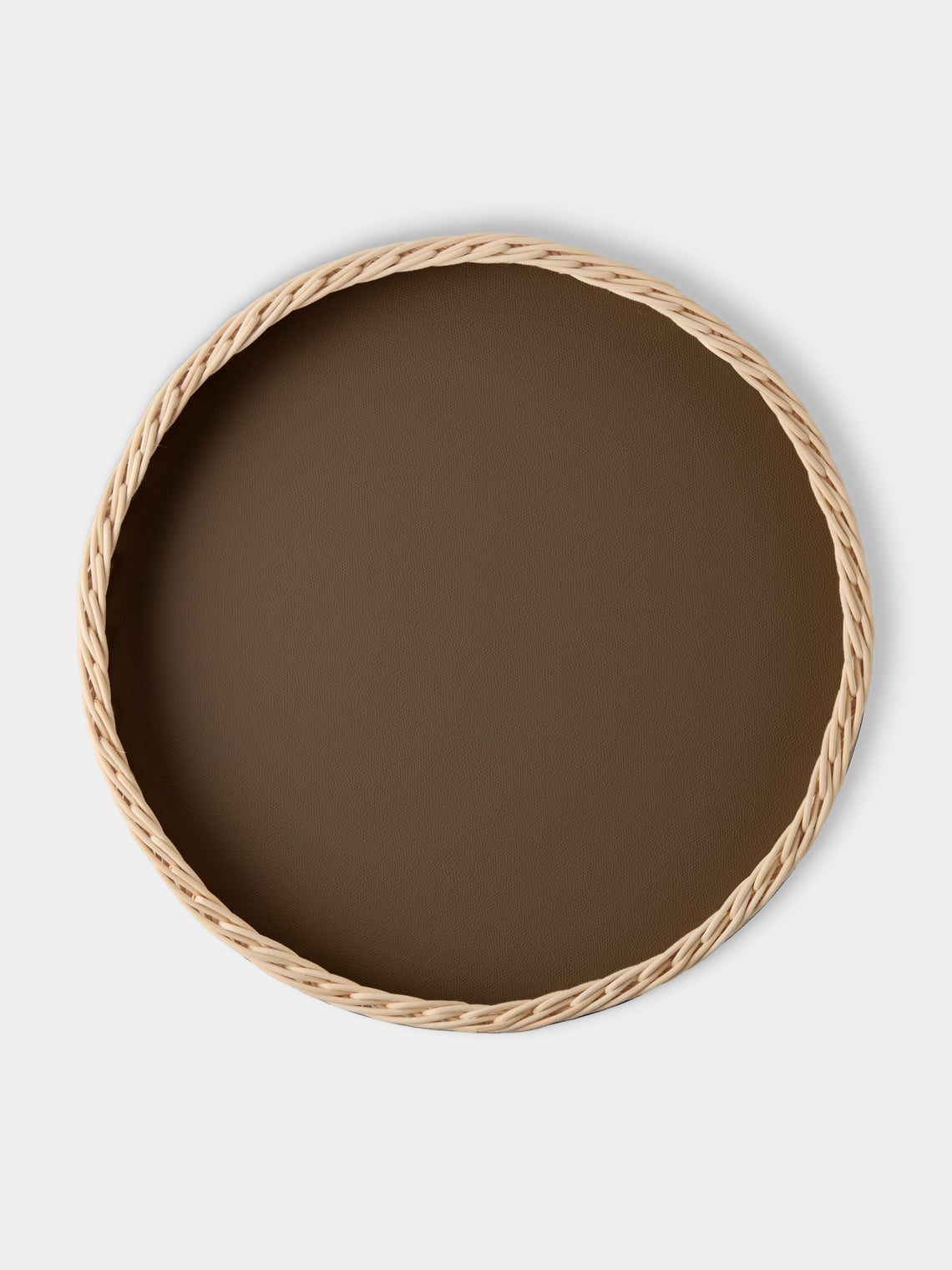 Pigment France - Orsay Leather and Rattan Lazy Susan (18.5in/47cm) - Brown - ABASK - 