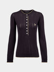 B.B. Wallace - Piper Cotton Pointelle Henley Long-Sleeved T-Shirt | Size: S - Black - ABASK - 