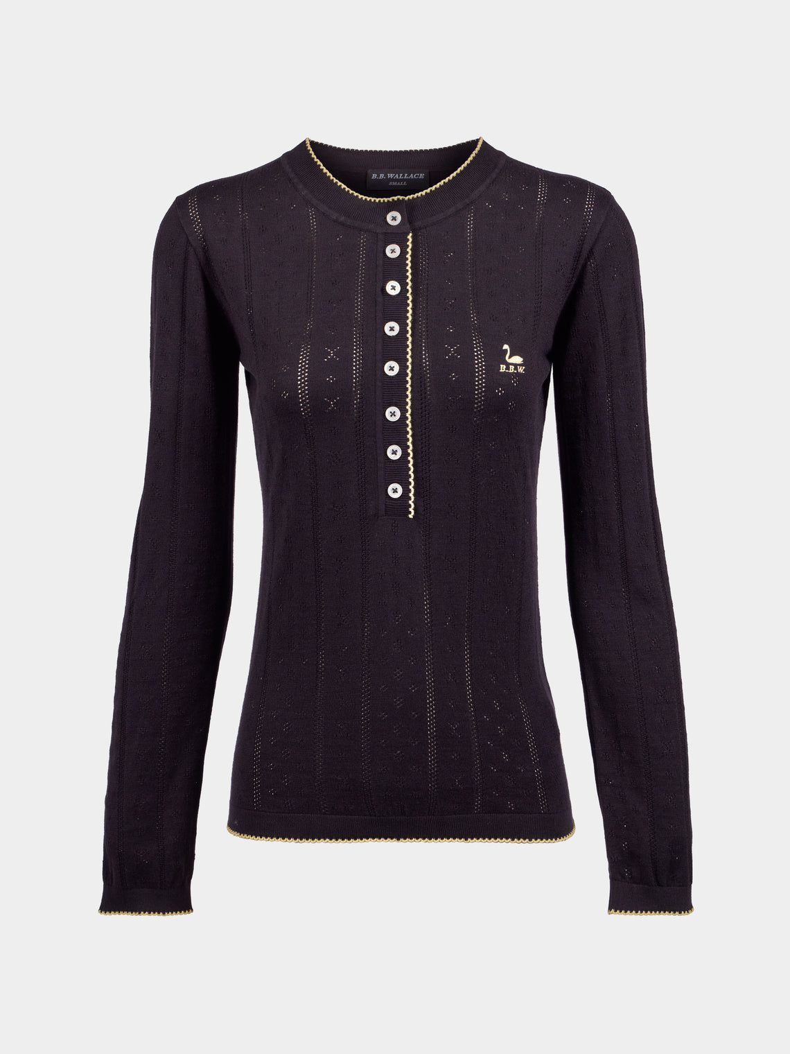 B.B. Wallace - Piper Cotton Pointelle Henley Long-Sleeved T-Shirt | Size: S - Black - ABASK - 