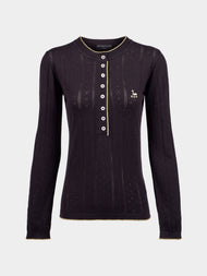B.B. Wallace - Piper Cotton Pointelle Henley Long-Sleeved T-Shirt | Size: S - Black - ABASK - 