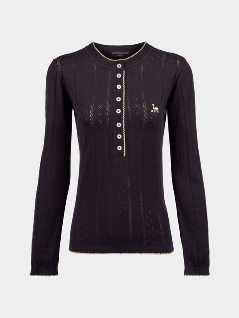 B.B. Wallace - Piper Cotton Pointelle Henley Long-Sleeved T-Shirt | Size: S - Black - ABASK - 