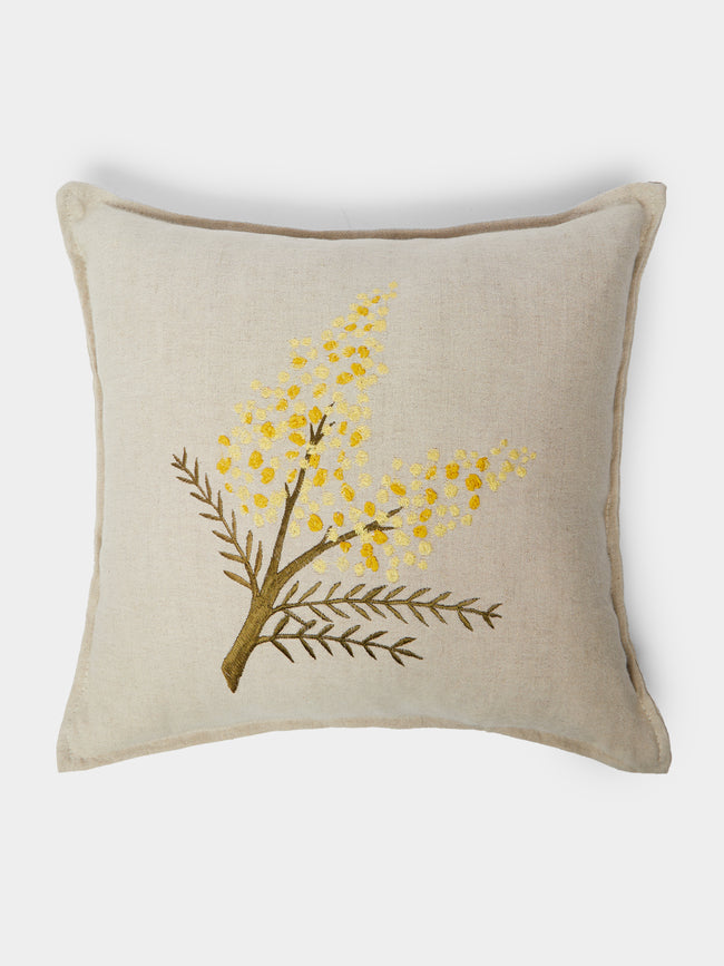 Lora Avedian - Mimosa Hand-Embroidered Linen Cushion -  - ABASK - 