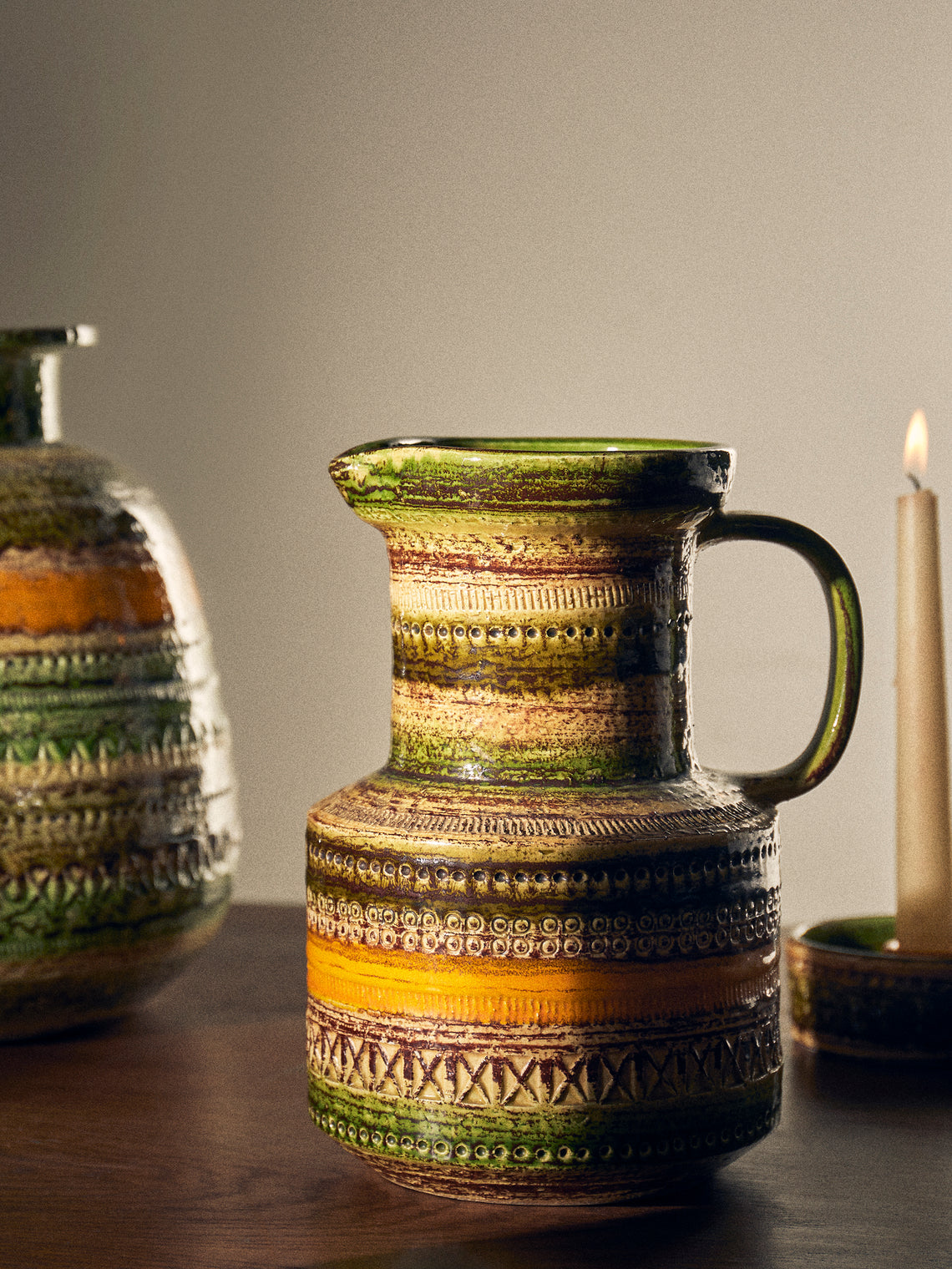 Antique and Vintage - 1960s Bitossi Sahara Ceramic Jug - Green - ABASK