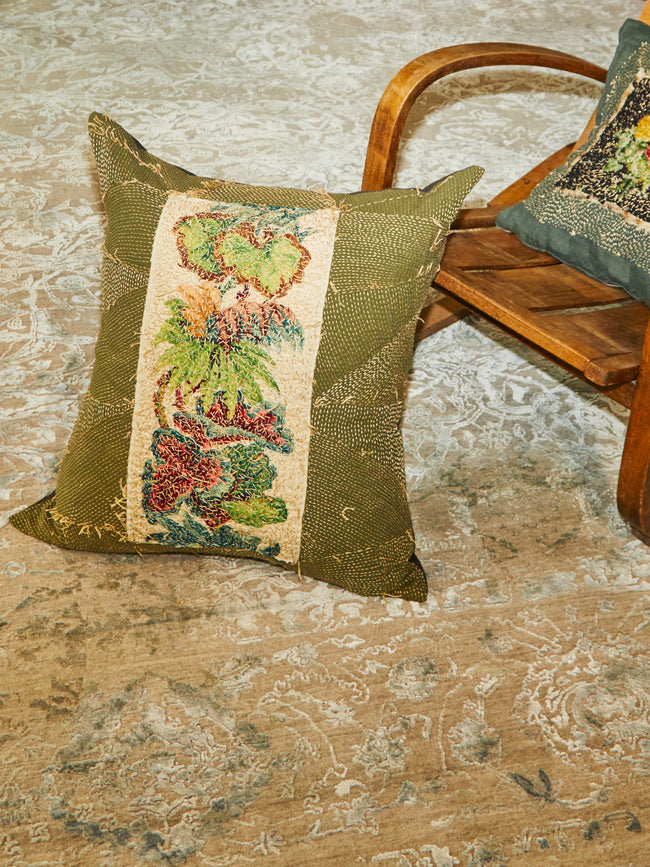 By Walid - 19th Century French Floral Woollen Needlepoint Cushion -  - ABASK