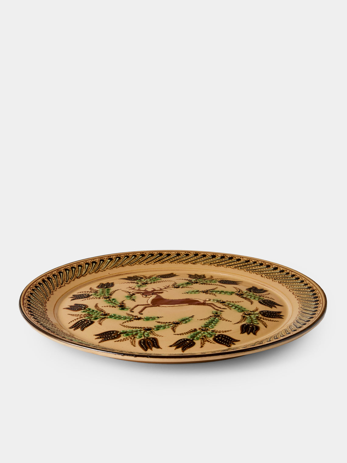 Poterie d’Évires - Deer Hand-Painted Ceramic Round Platter - Cream - ABASK