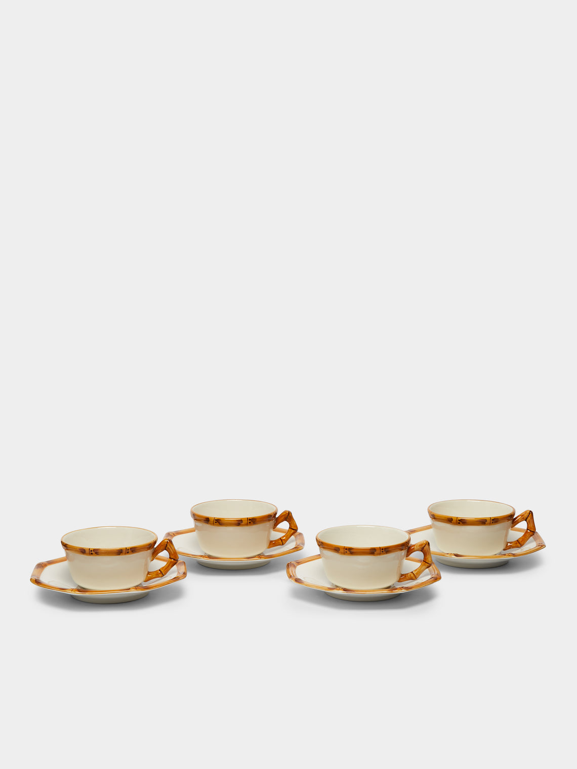 Este Ceramiche - Bamboo Hand-Painted Ceramic Teacups and Saucers (Set of 4) -  - ABASK