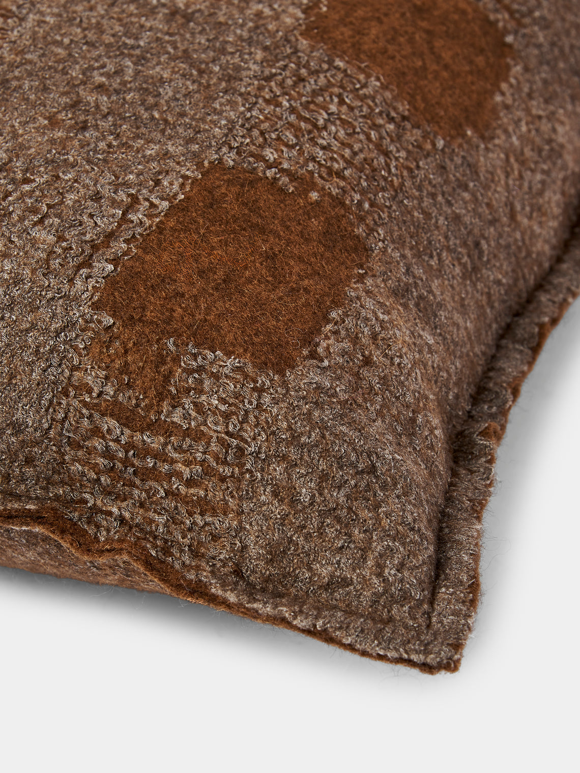 Norlha - Overfelt Husk Yak and Silk Cushion (19.5in/50cm) - Brown - ABASK