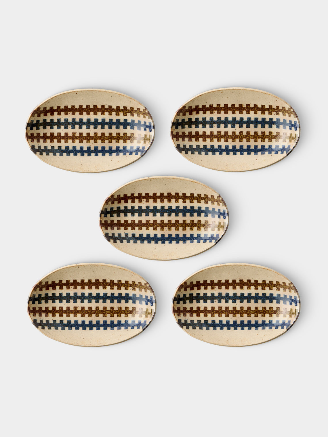 Makidani-gama - No. 1 Nerikomi Ceramic Medium Oval Bowls (Set of 5) - Multiple - ABASK